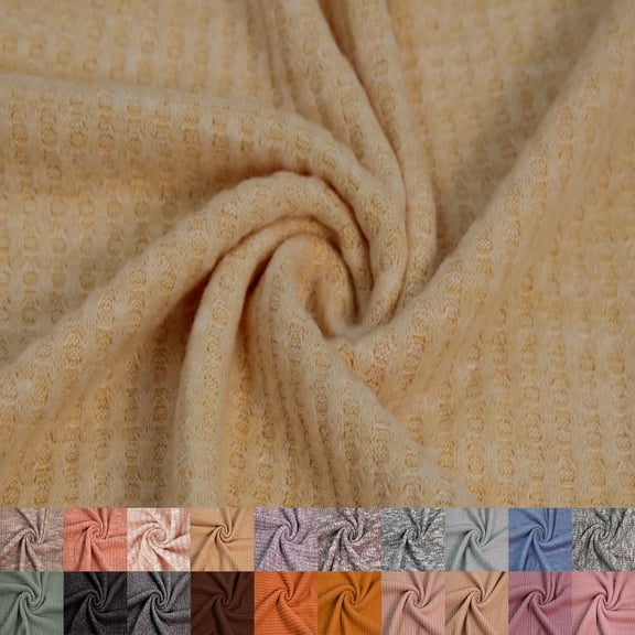 60" Wide Poly Spandex Rayon Rich Waffle Brushed Knit Fabric by the Yard - 210GSM, Medium Weight, 4-Way Stretch - Apparel, Drapery, Headbands, Decorations & DIY- Cream Apricot Chambray