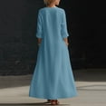 thumbnail image 7 of BRGZLK Light Blue Dress for Women Solid Color V Neck Long Sleeve Cotton Linen Beach Sundress Lightweight Casual Loose Flowy Dress with Pockets M, 7 of 7