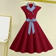 thumbnail image 3 of Lohuatrd Elegant Ladies Dress Dot Printed Lapel Collar Bow on Waist Sweet Style Casual Party Dress Sleeveless Tight Waist Slim Mid-length Dress Women Summer Clothing, 3 of 8