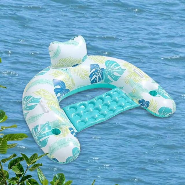 Silla flotante inflable para piscina CUTICAT tumbona con portavasos azul