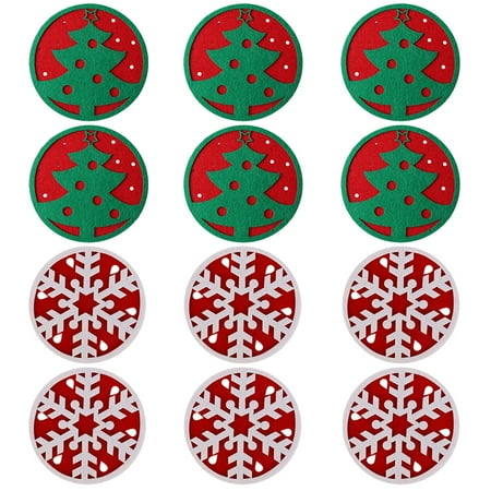 

12pcs Cup Coaster Mat Christmas Theme Felt Hot Pad For Drink Protect Furniture