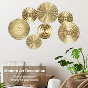 Dznils 7Pcs Gold Metal Plate Wall Decor Morden Round Hanging Metal Wall Art Indoor Wall Sculptures