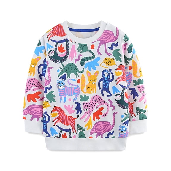 Confree Sweatshirts For Girls Graphic Print Long Sleeve Pullover Tops Spring Autumn Everyday Wear Fashion Comfortable Girls Sweatshirt Size 3-4 Years Gray