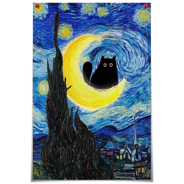 Lienzo vintage de Monet para pared, famosas pinturas al óleo, Monets, lirios de agua, póster de gato negro, estampado floral de gato divertido, galería abstracta de granja, decoración estética de la h