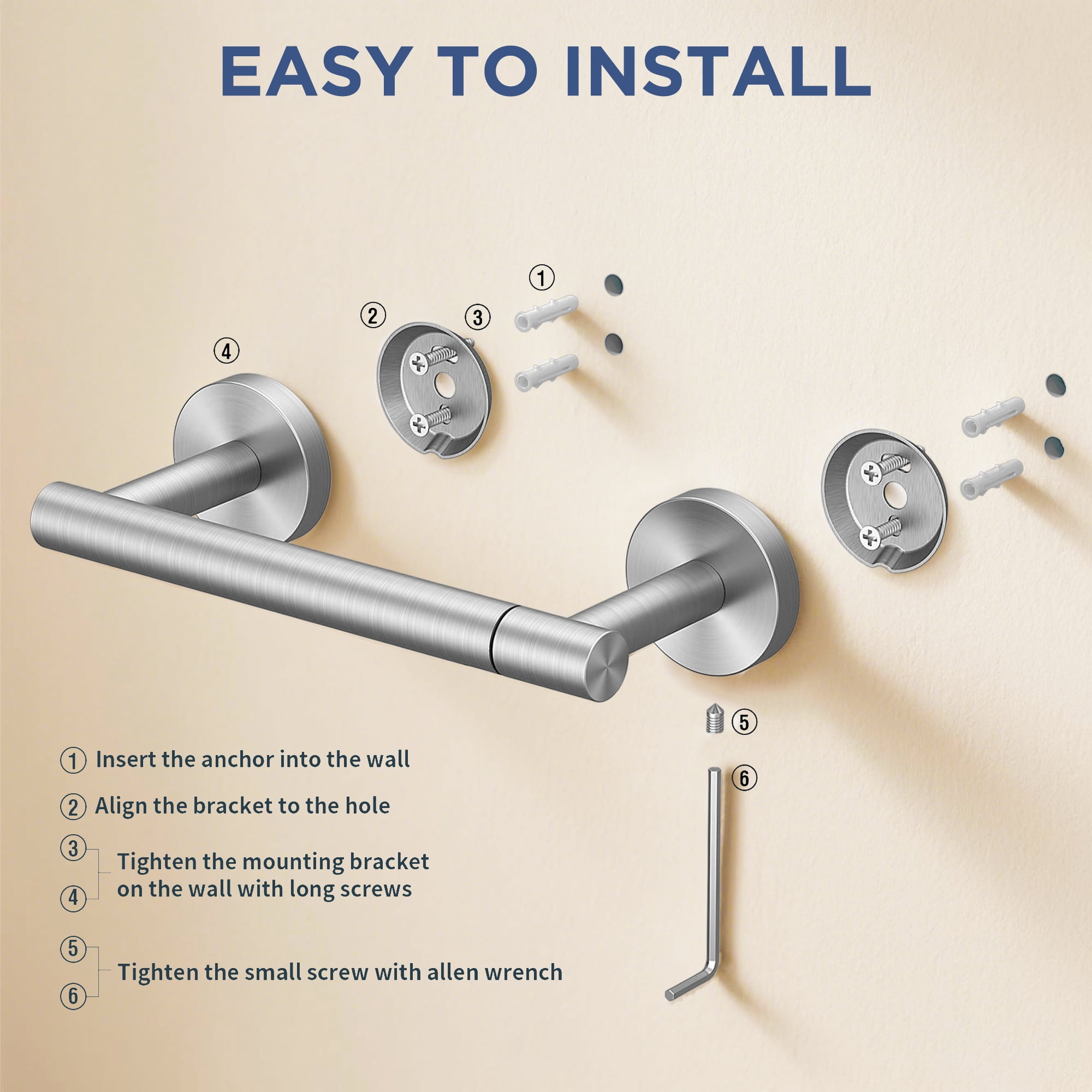TVOFEK Toilet Paper Holder Wall Mounted Brushed Nickel, Double Post Pivoting Tissue Roll Holder and Towel Ring Set, Stainless Steel Bathroom Hardware Sets
