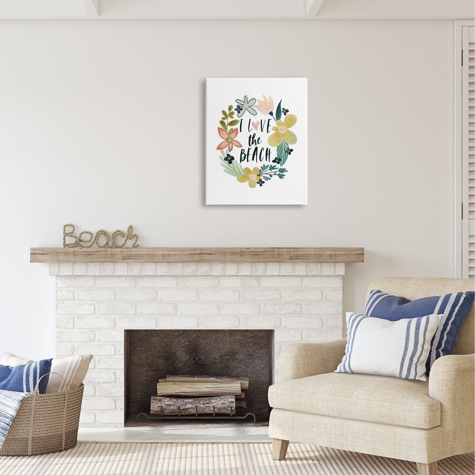 Stupell Industries Love the Beach Wreath Botanical & Floral Painting Gallery Wrapped Canvas Print Wall Art, 24 x 30