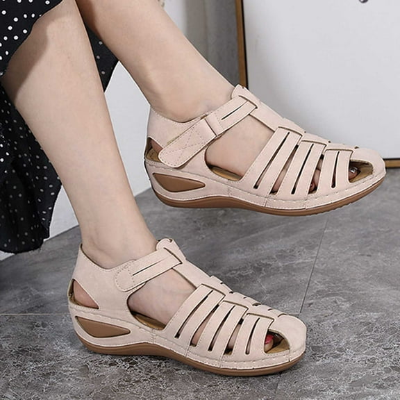 AXXD Beige Wedge Sandals for Women Sandals With Arch Support Summer Casual Comfortable Sandals