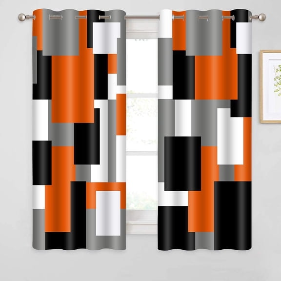 Orange Black Geometric Curtains for Bedroom 52x63inch Modern Abstract Blackout Curtains Insulated Room Darkening Window Drapes for Living Room 2 Panels