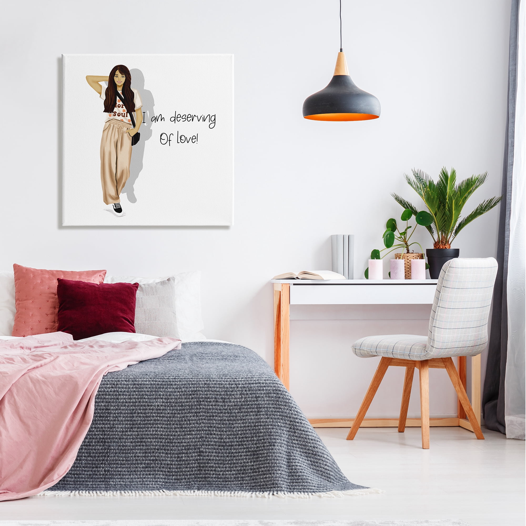 Stupell Industries Deserving of Love Girl Inspirational Painting Gallery Wrapped Canvas Art Print Wall Art, 30 x 30