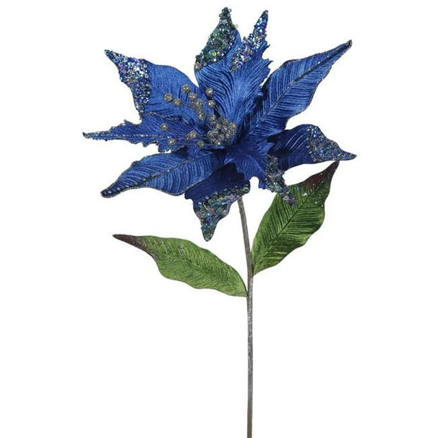 Vickerman OF161402 Blue Poinsettia Flower Stem, 26 & 12 in.