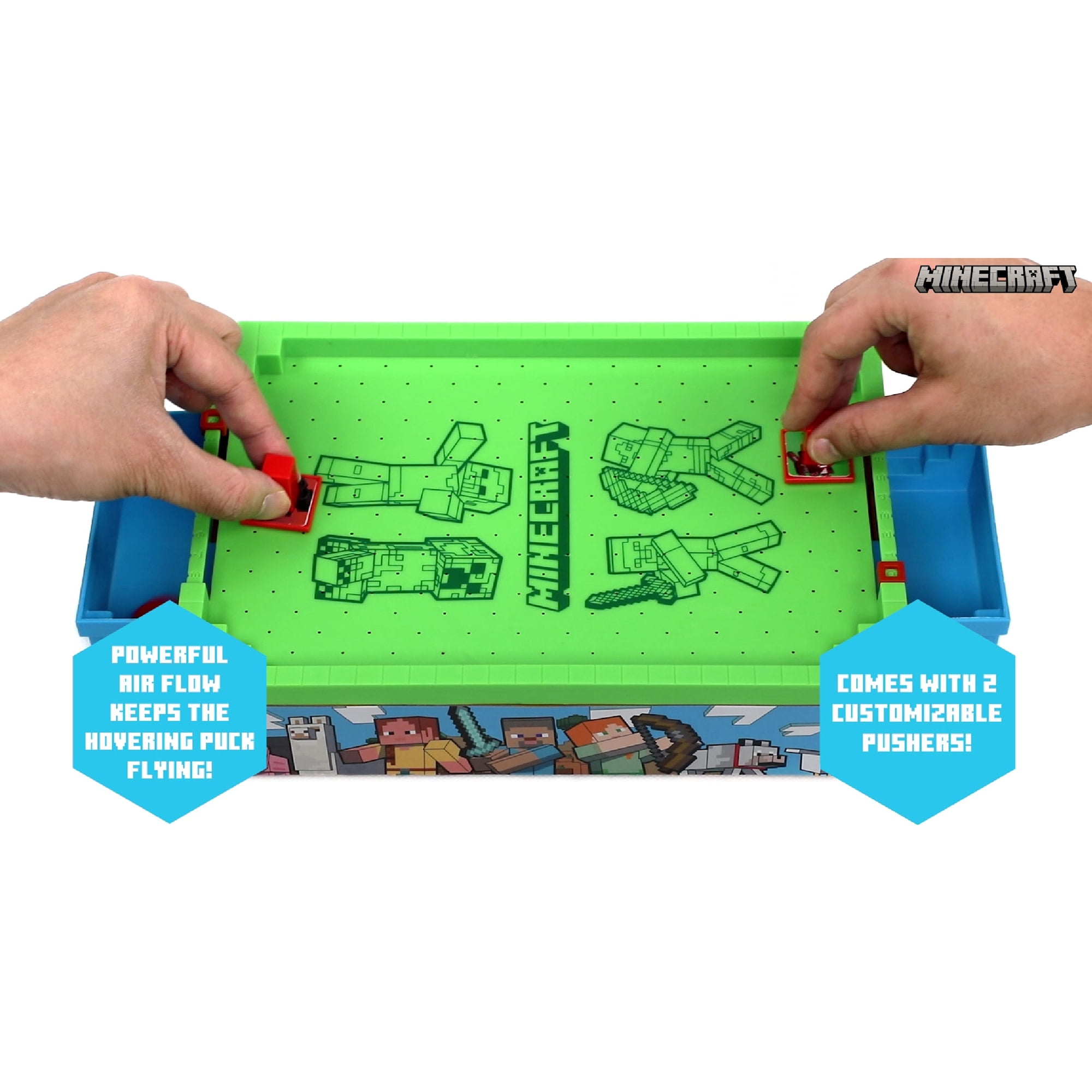 Minecraft: Mini Arcade Air Hockey - Overworld - 14" Motorized Tabletop Game, Iconic Sounds, Customizable Pushers, Licensed, Adults- Kids 3+, 2 Players