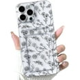 thumbnail image 1 of FZCHUN-Compatible avec iPhone 14 Pro Étui Transparente avec Porte-Cartes Motif Floral Mignon pour Femmes Filles TPU Souple Portefeuille Absorbant les Chocs Étui de Protection - Noir, 1 of 4