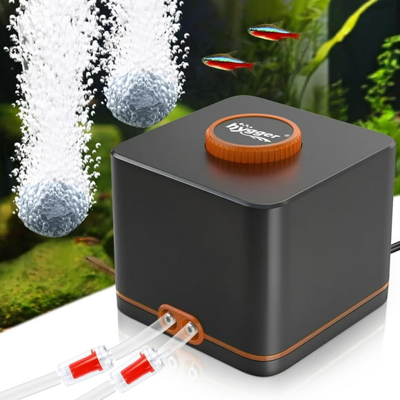hygger Pompe à Air Forte pour Aquarium Moyen Grand, Système Hydroponique, Usage Domestique Commercial, 1 Sortie (OD-8mm), avec Tuyaux d'Air, Vannes de Contrôle Multi-Têtes