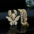 thumbnail image 2 of Men Women Hip Hop New Butterfly Pendant Necklace 15mm Crystal Cuban Chain HipHop Iced Out Bling Necklaces Fashion Charm Jewelry, 2 of 5