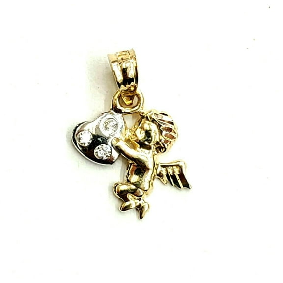 New 14k two tone Gold full body tiny angel heart Pendant charm fine jewelry 1.1g