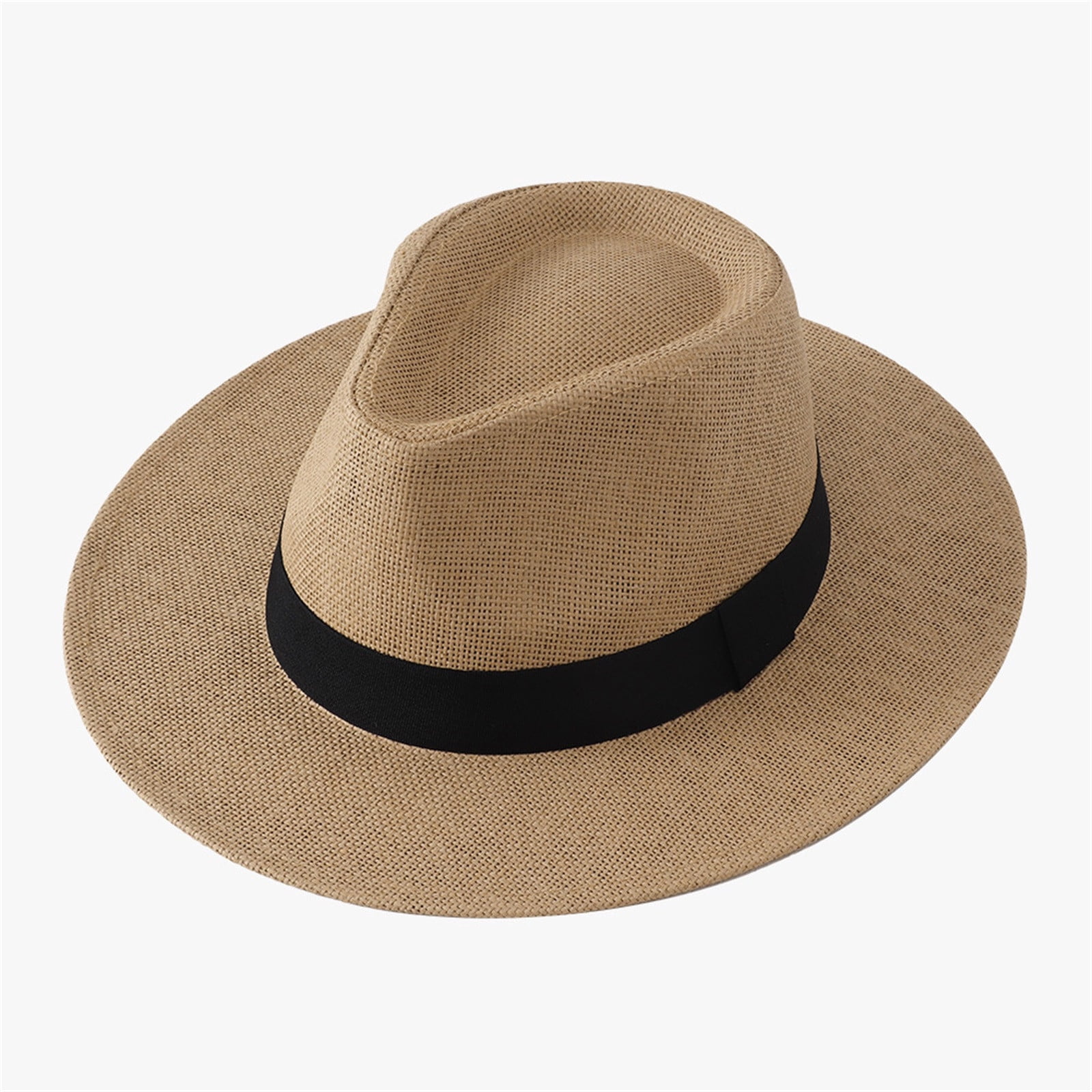 SUYIDA Men's Wide Brim Straw Fedora Hat Breathable Summer Cowboy