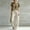 Khaki, variant on Womens Casual 2 Piece Outfit Round Neck Solid Tee Striped Pocket Elastic Waist Loose Long Pants Yellow XL(XL)