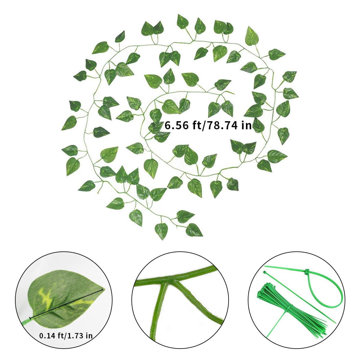 EHWINE 20 Strands 132 Ft Fake Ivy Vines with 30 Zip Ties, Artificial Ivy Leaves Greenery Garland Faux Hanging Plants for Home Bedroom Wedding Wall Decor