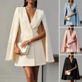 thumbnail image 2 of Quixlent Blazer Dress for Women V Neck Cape Blazer Split Sleeve Casual Business Mini Dress Double Breasted Office Work Outfits, 2 of 7