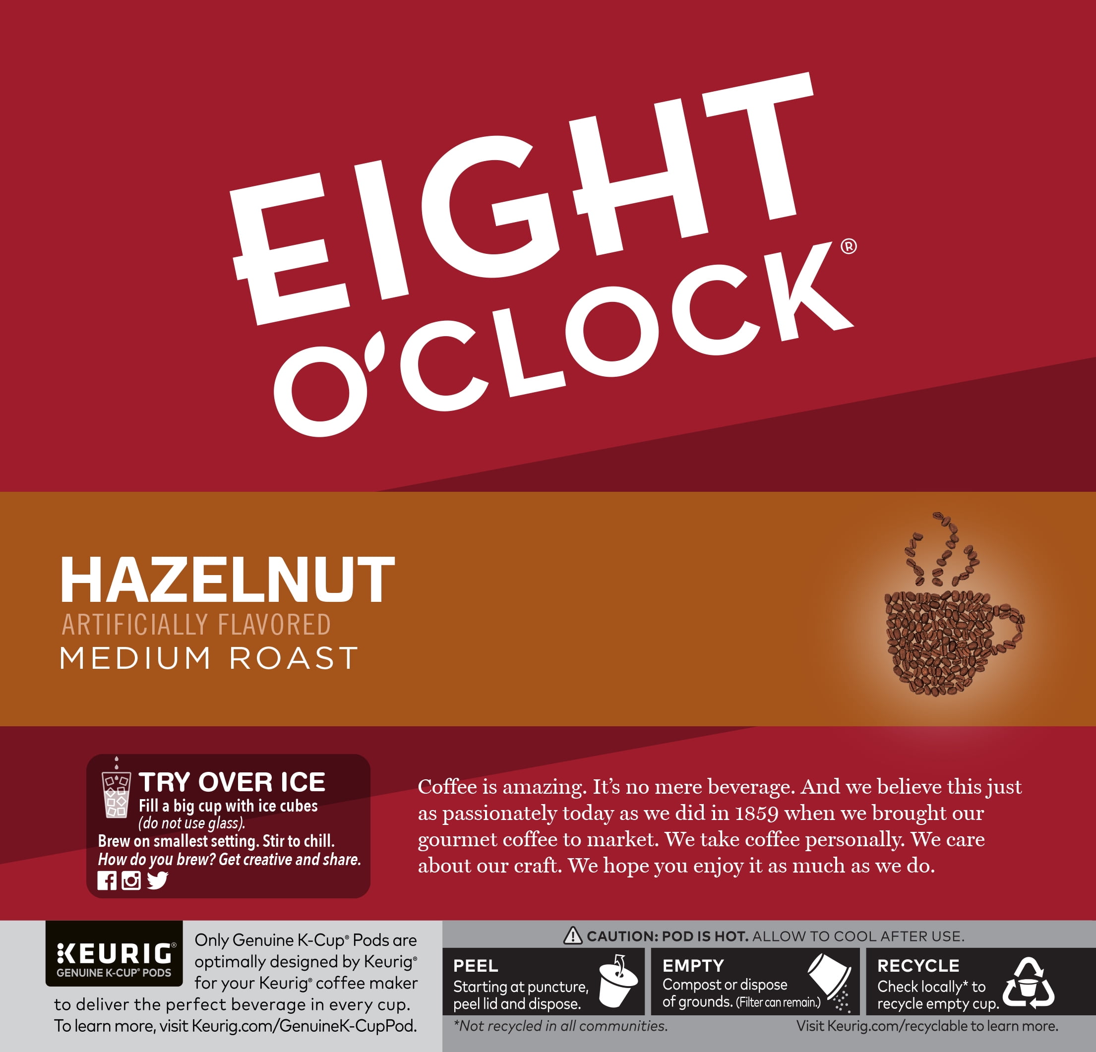 Eight O'Clock Hazelnut Medium Roast Coffee K-Cup Pods Value Pack, 32 Ct.