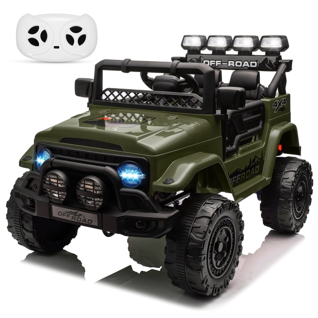 12V Kids Ride-On Truck - Green Electric Toy Car with Remote Control for Ages 3-8, Featuring 2WD, Spring Suspension, LED Lights & Music, Battery Display Included