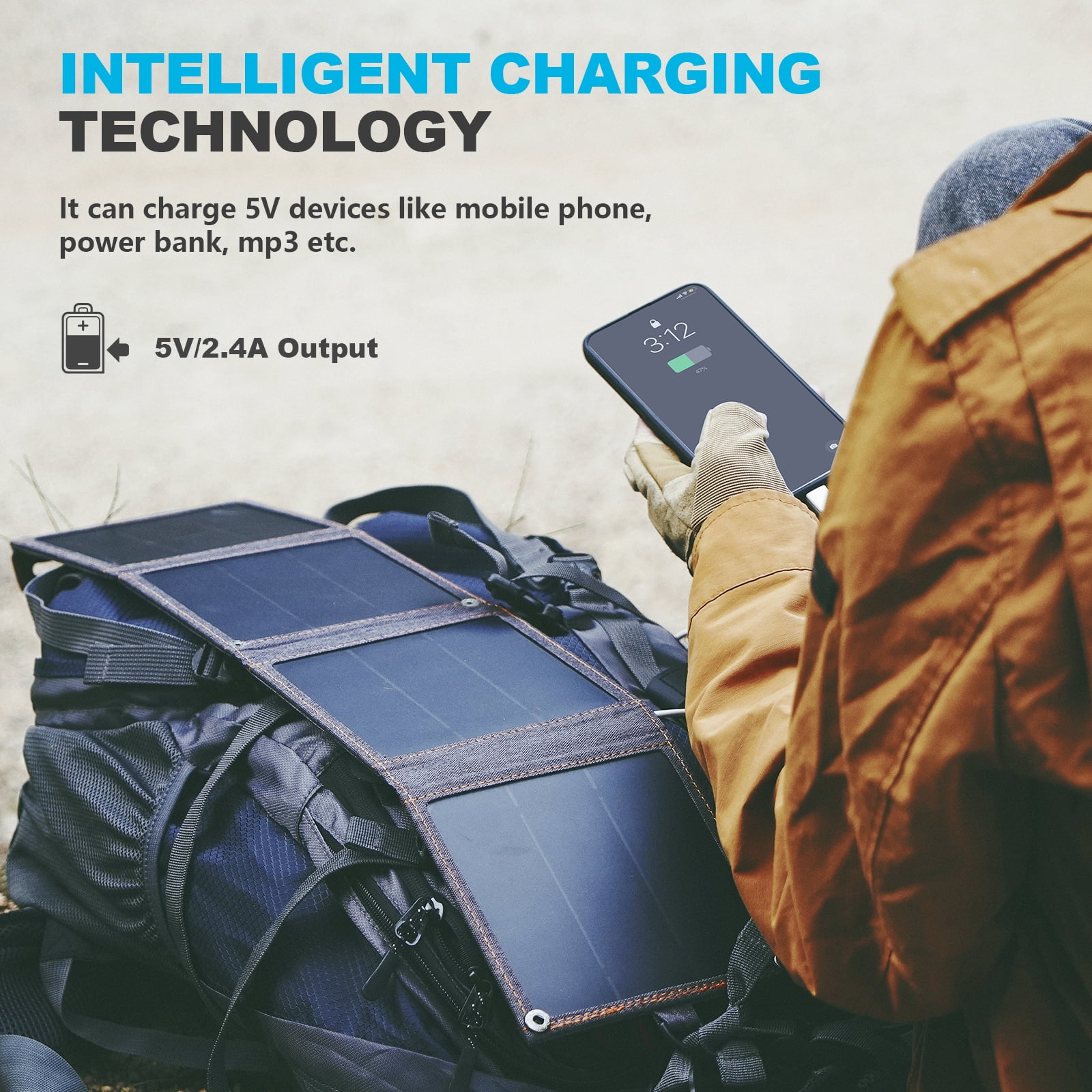 BigBlue 14W Solar Panel Charger with USB(5V/2.4A), Folding Portable Solar Phone Charger for Smart Phone Charging Hiking Camping Emergency Outdoors, IPX4 Waterproof