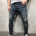 thumbnail image 4 of safuny Jeans Denim Pants for Men Fashion Fall Winter Long Trousers Soft Hole Bottom Solid Color Comfy Lounge Casual High Waist Blue 32, 4 of 8