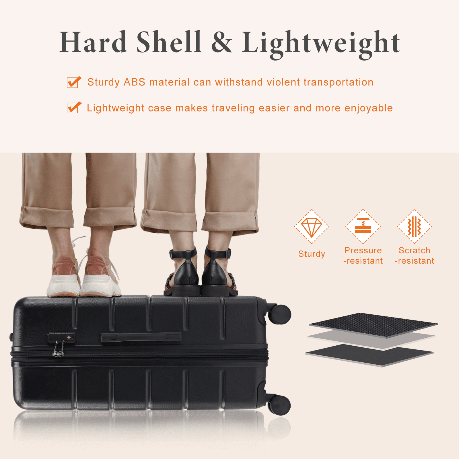 MAYEERTY 20/24/28" 3-Piece Hardside Luggage Spinner Wheels Expandable TSA Lock Lightweight Roller Suitcase Black
