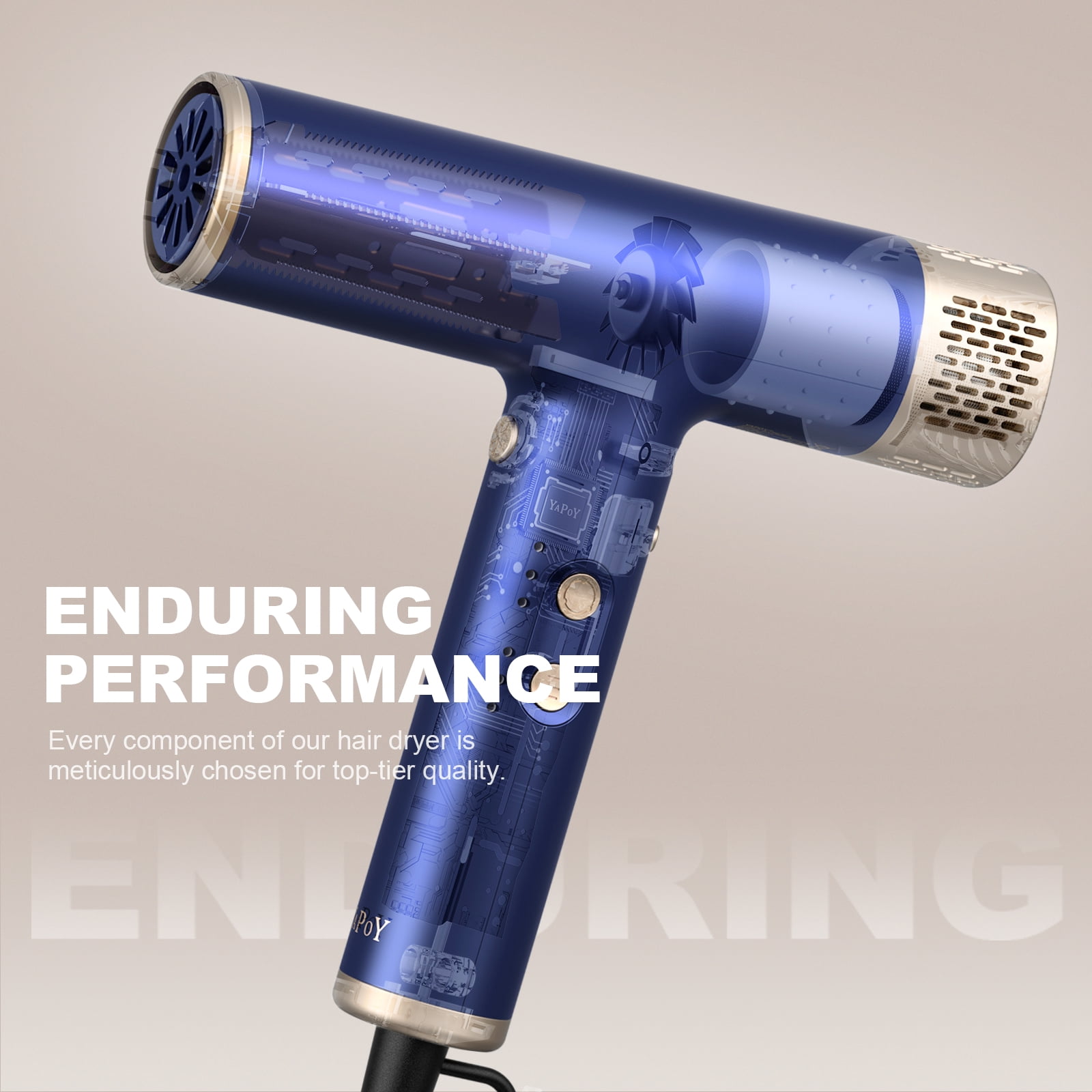 Yapoy Professional Hair Dryer with Diffuser 110, 000 RPM High-Speed 200 Million Ionic, Blue