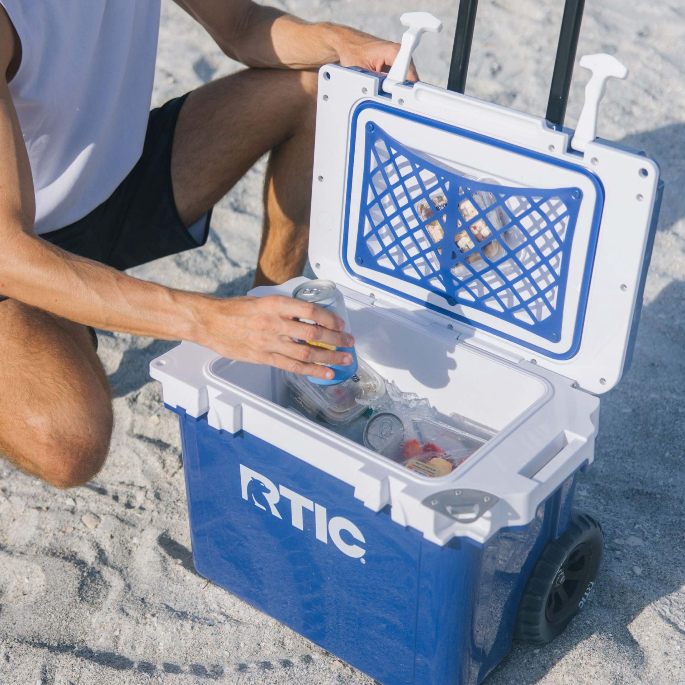 RTIC 22 QT Wheeled Hard-Sided Cooler, Fits 28 Cans or 6 Wine Bottles, Cobalt & White