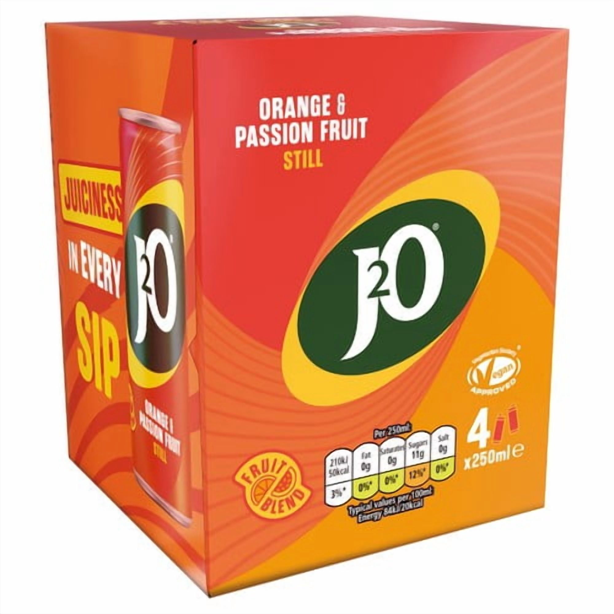 J2O Orange & Passionfruit 4 x 250ml, British Import (Pack of 2)