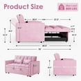 thumbnail image 2 of Anpport 3-in-1 Convertible Sleeper Sofa Bed, Pull-Out Loveseat Couch with Adjustable Back for Small Spaces, Velvet Fabric, 55", Pink, 2 of 6