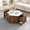 White+Walnut, variant on iooHug Hexagonal Coffee Table for Living Room, Rustic Retro Wood Cocktail Table with 2 Hidden Drawers, Textured White Marble Top & Walnut Oak Finish,White