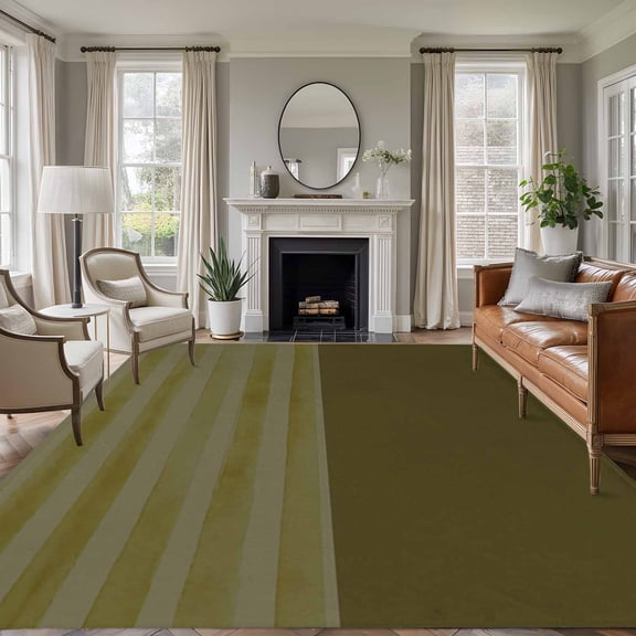 Rectangle Area Rugs 6 x 9 Ft, Olive Green Striped Non-Slip Residential Carpet, Vintage Stripes Ombre Indoor Crawling Mats Runner Rugs for Living Room/Dining Room/Bedroom