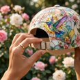 thumbnail image 5 of Basysin Vintage Print Baseball Cap Adjustable Hat Casual Outdoor Travel Sun Hat Fashion Aesthetic Flower Pattern Trucker Hat for Men & Women, 5 of 5