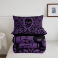 thumbnail image 5 of Feelyou Vintage Boho Skull Full Size Comforter Sets, Mandala Damask Flower Bedding Comforter Set, Purple Black, Black Reversible, 3 Pieces, 1 Comforter and 2 Pillowcases, 5 of 7