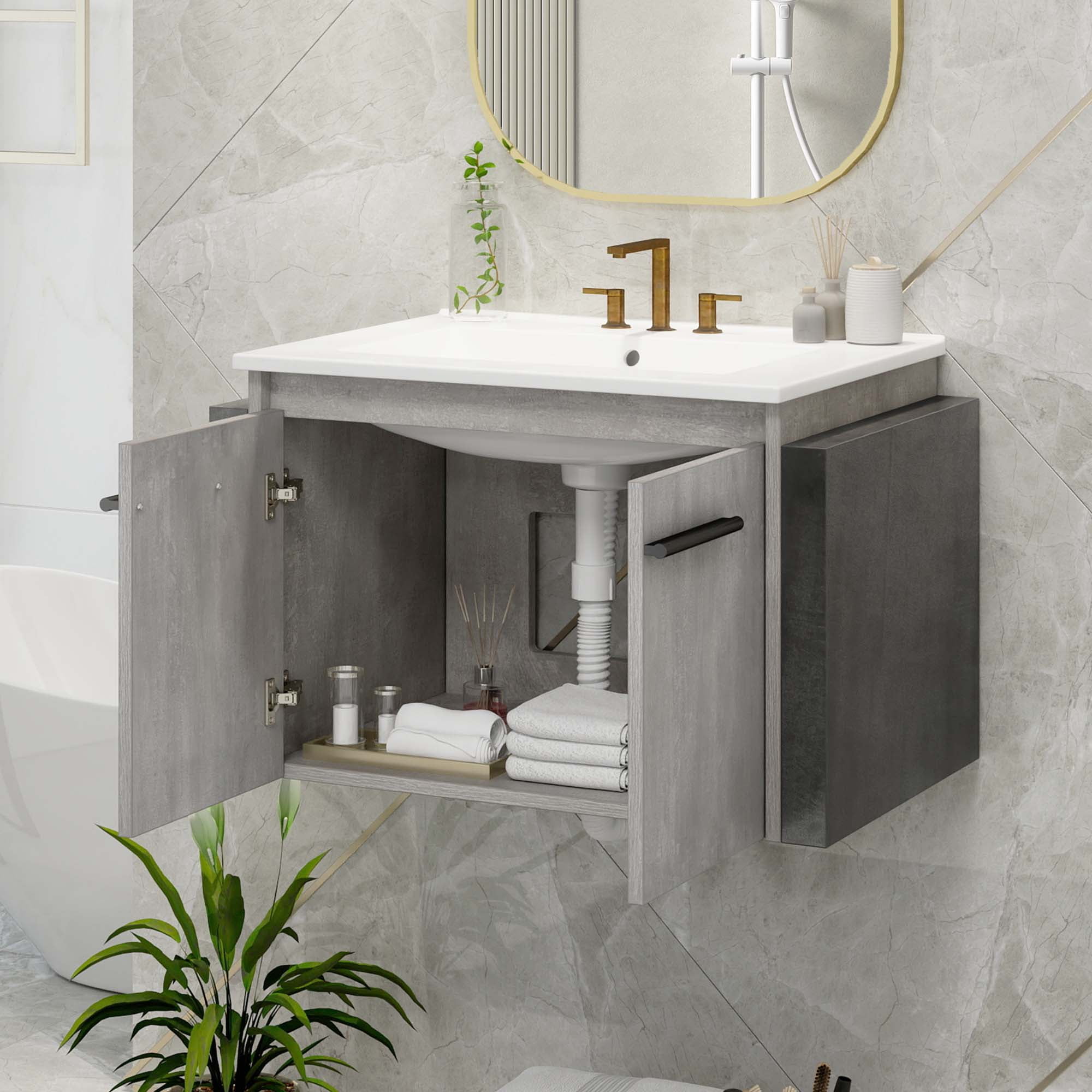 Uforic 24" Floating Bathroom Vanity, Modern Wall Mount Bathroom Vanity with Sink Combo, Gray