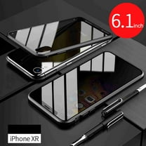 Dteck For iPhone XR Privacy Glass Case Double Sided 9H Glass Slim Magnet Absorption Metal Bumper Frame Shockproof Protective Case , Black
