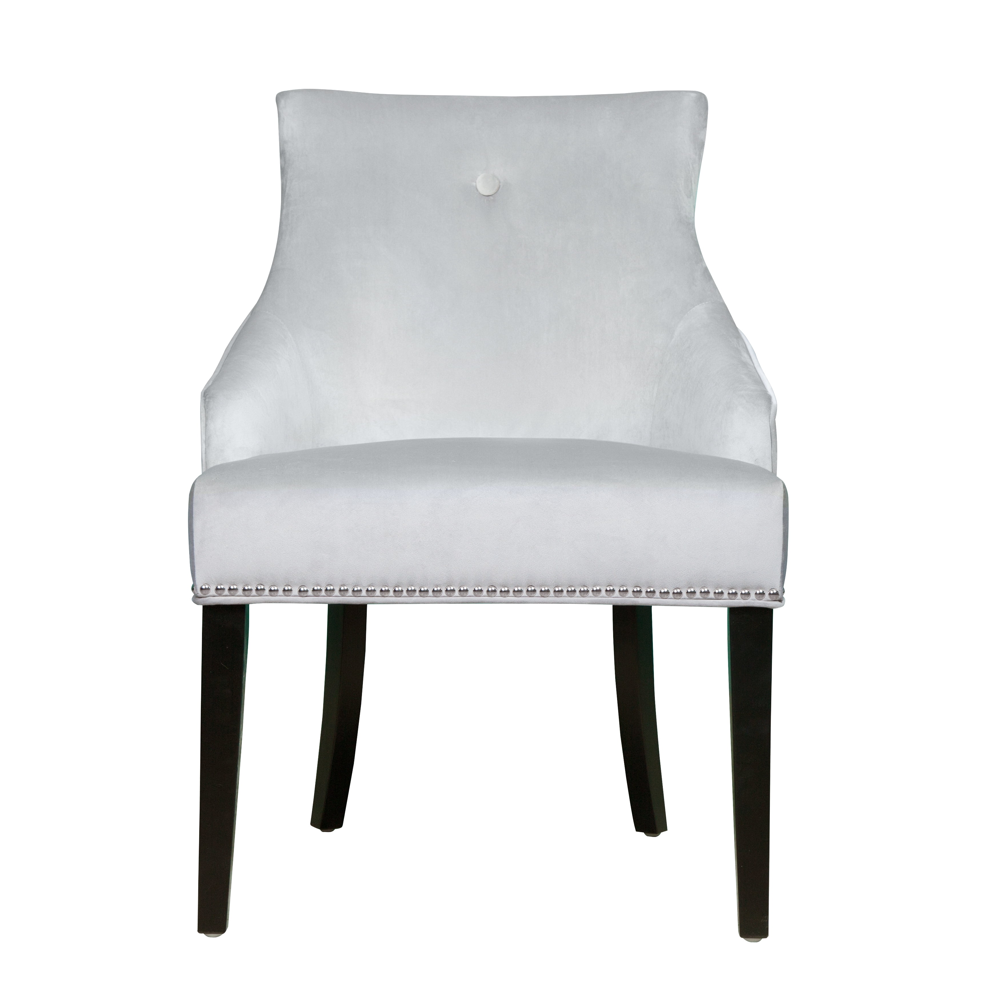Nailhead Trimmed Upholstered Dining Chair in Silver Gray