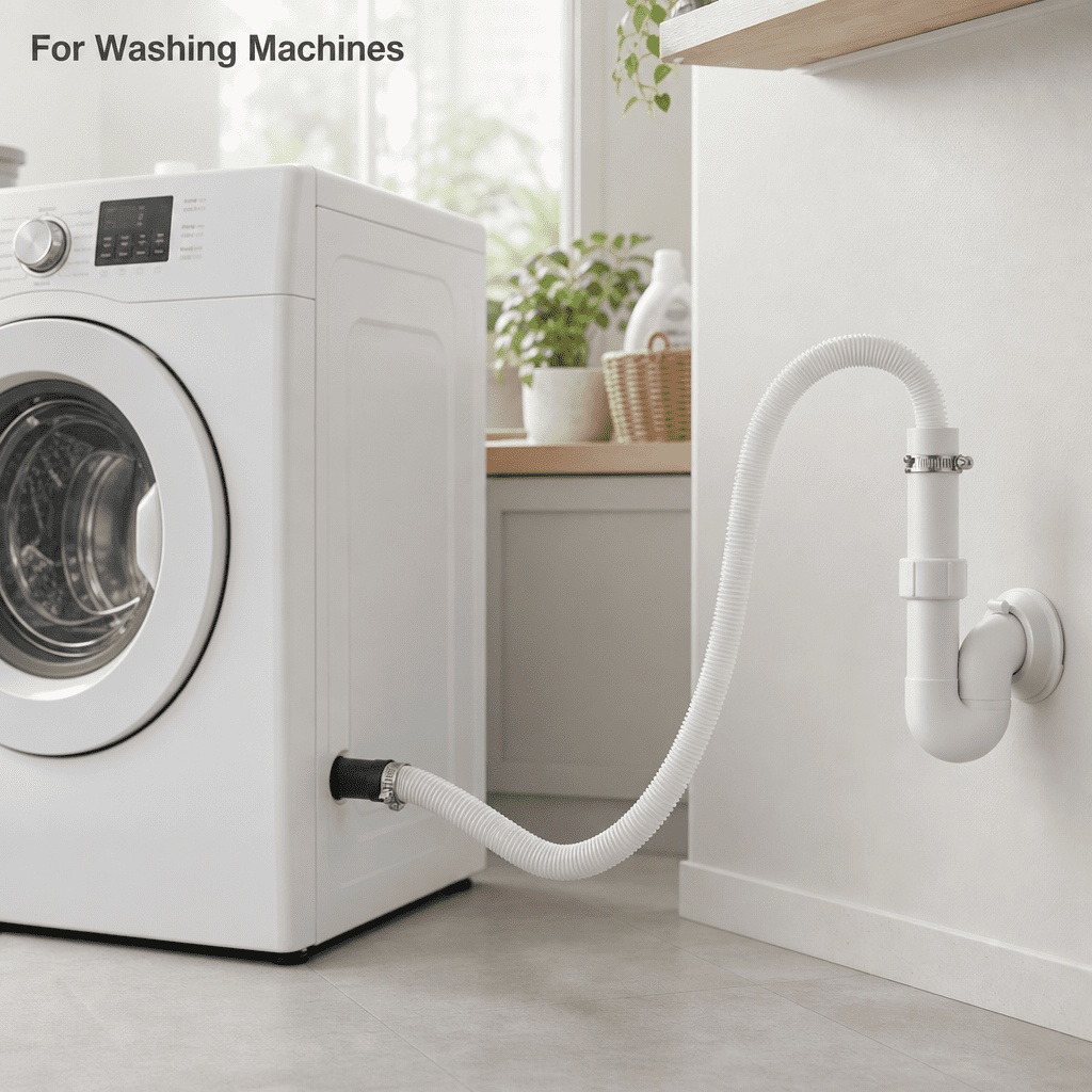 Universal Corrugated Drain Hose, Flexible Discharge Pipe, For Washing Machines, Standard, White, 1 Piece