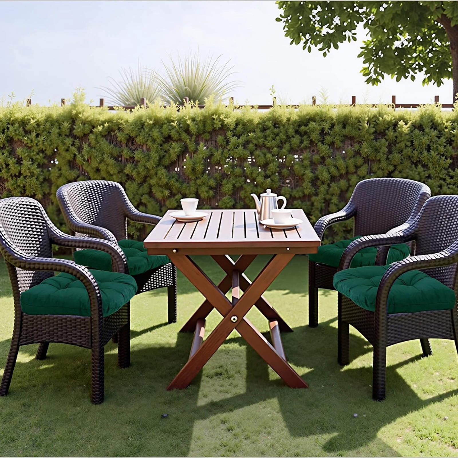 Djiypn Chair Cushions Set of 2 Outdoor,Tufted Thicken Weather and Fade Resistant Kitchen Seat Cushions,Patio Chair Pads for Garden Furniture Sofa Couch (Green,19" x 19")