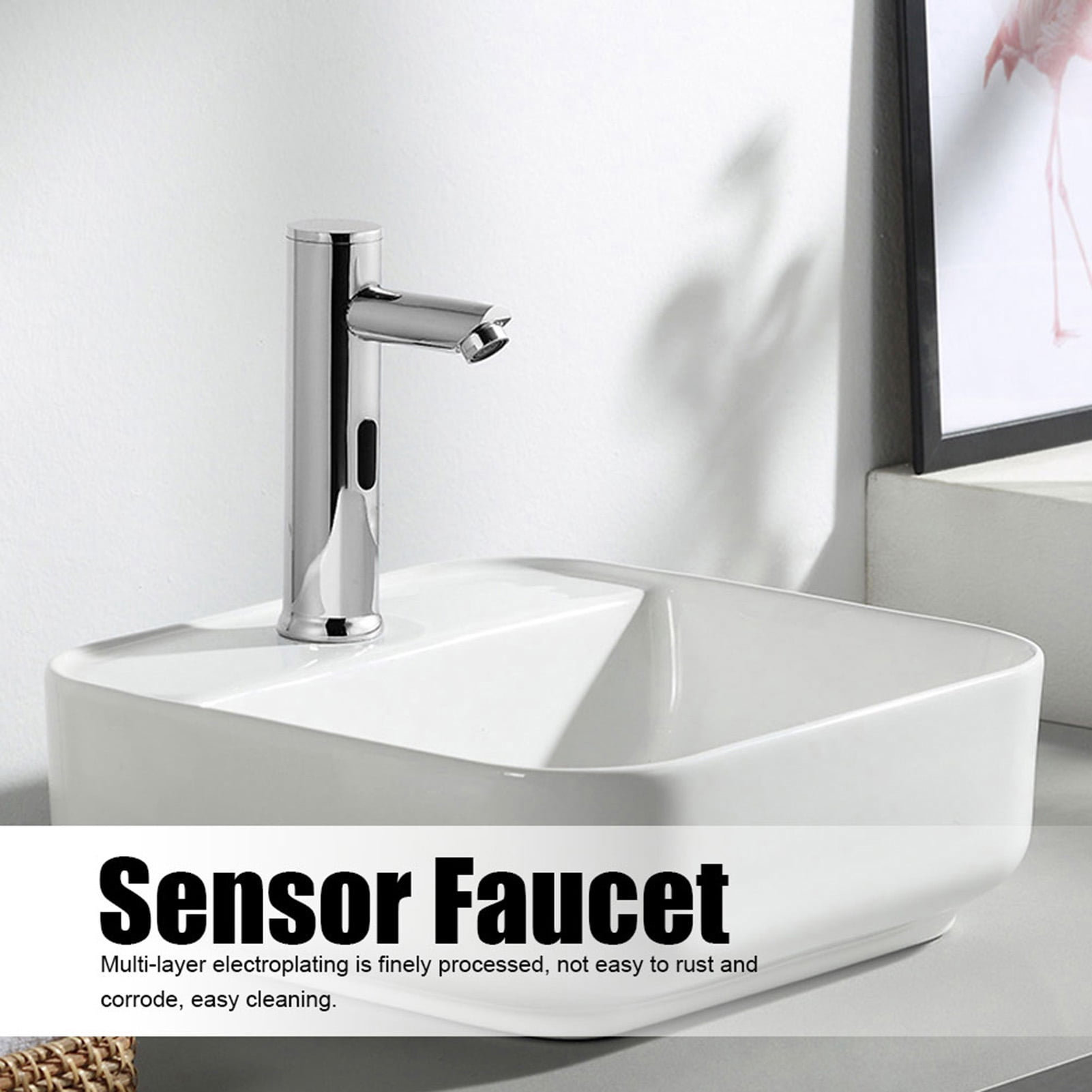 YAHHU Touchless Automatic Sensor Faucet G1/2in Single Cold Brass Bathroom Sink Water Tap, Electroplating Chrome Finish for Undercounter Basin, Hands-Free Operation, 7.9 inches / 20 cm Height