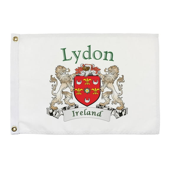 Lydon Irish Coat of Arms Small White Flag - 16"x10.5" inches
