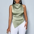 thumbnail image 4 of Irregular Hem Sleeveless Tops for Women Slim Fit Ruched Silk Satin Tank Tops Dressy Asymmetric Blouses Tanks, 4 of 8