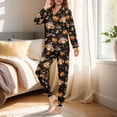 thumbnail image 3 of DISNIMO Owl Pumpkin Printed Fall Pajama Set for Women 2 Piece Lounge Set Soft Comfy Sleepwear with Long Pants V Neck Ladies Loungewear Button Down Nightwear, 3 of 7