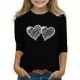 thumbnail image 2 of Girls Black 3/4 Sleeve Crewneck Top, Double Heart Print Relaxed Fit Polyester Spandex Casual Tee for Girls Ages 4-12 with Cold Shoulder Detail,Size 9-10T, 2 of 5