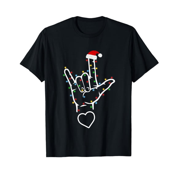 ASL I Love You Hand Christmas Sign Language Xmas lights T-Shirt