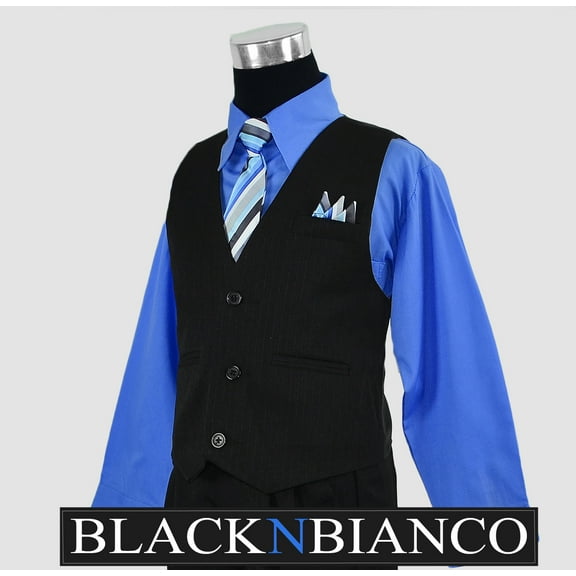 Boys Toddler Pinstripe Vest Suit Blue Shirt