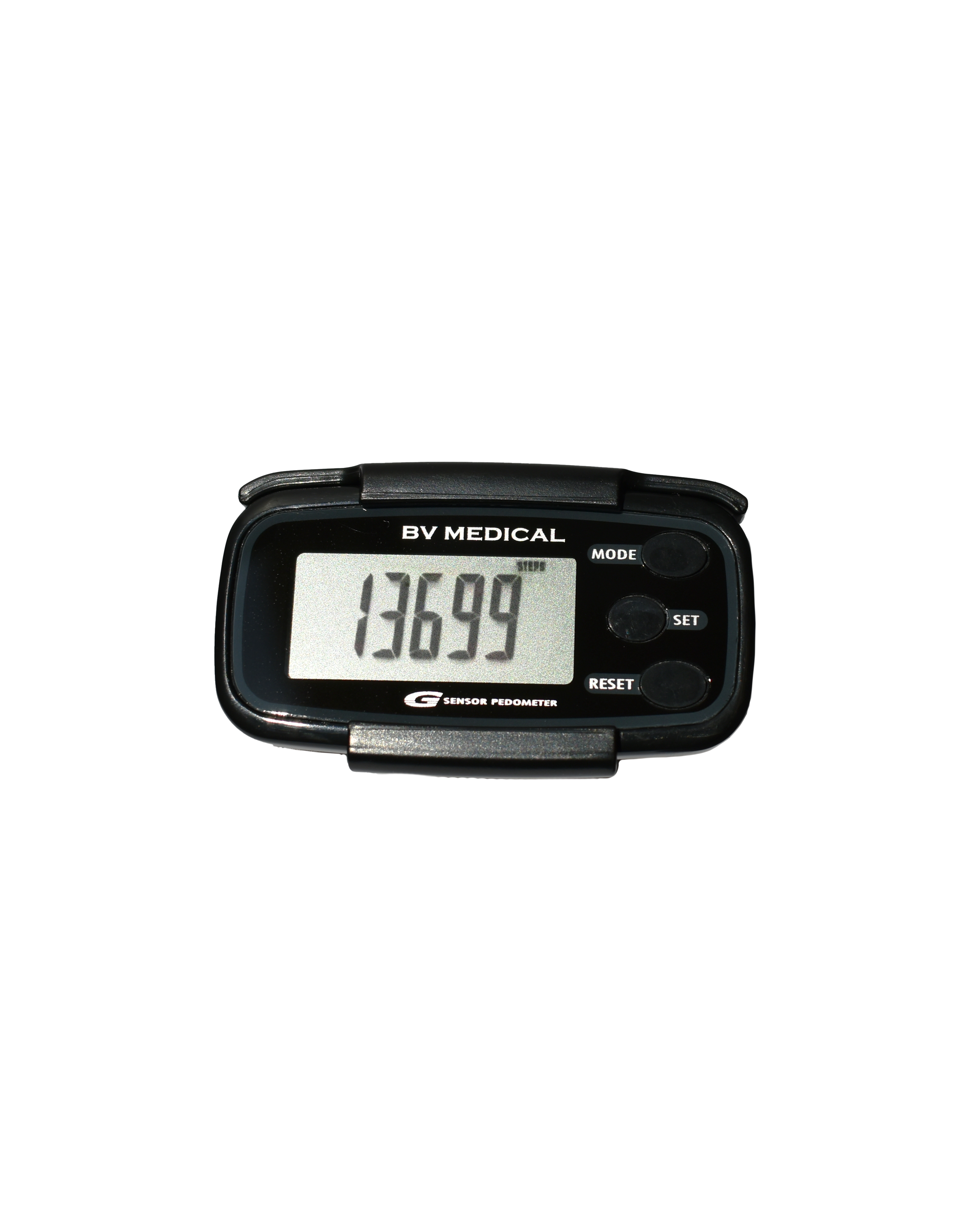 The BV Medical 3D Pocket Pedometer tracks steps, aerobic steps