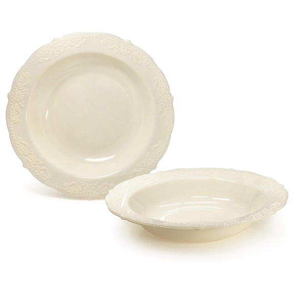 " OCCASIONS " 120 Pieces Plates Pack, Vintage , Disposable Wedding Party Plastic Bowls (10 oz Soup Bowl, Portofino Ivory)